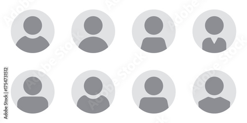 Vector avatar icons in flat grayscale style. Includes male, female, and gender-neutral silhouettes. Perfect for user profiles, staff placeholders, admin badges, and social media templates.