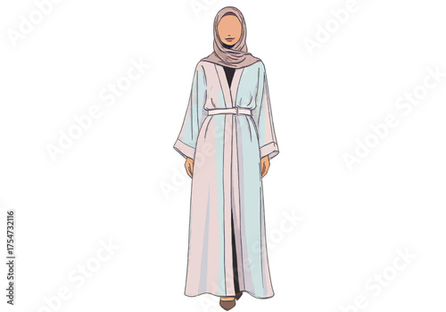 Traditional Islamic Clothing for Women - Elegant Abaya and Hijab Fashion Illustration