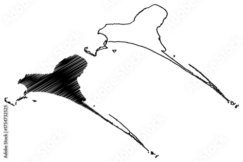 Pamban Island (Republic of India, Indian Ocean) map vector illustration, scribble sketch Rameswaram map