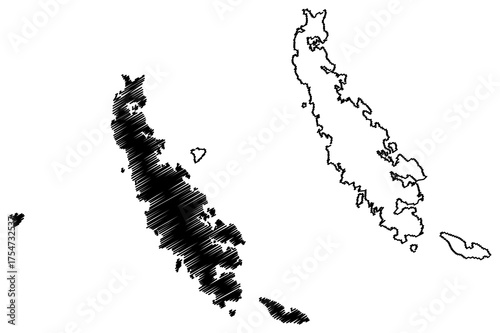 Long island (Western Australia, Commonwealth of Australia, Buccaneer Archipelago, Indian Ocean) map vector illustration, scribble sketch Long map