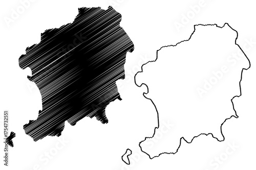Money Island (Republic of the Union of Myanmar, Burma, Mergui, Myeik Archipelago, Indian Ocean) map vector illustration, scribble sketch Ngwe Kyun map