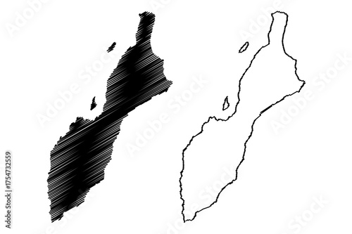 Masirah Island (Sultanate of Oman, Indian Ocean) map vector illustration, scribble sketch Mazeira or Wilayat Masirah map
