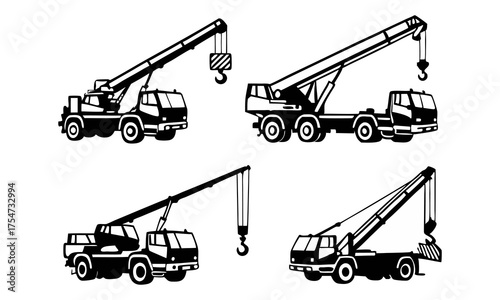 Set of Mobile Crane Vehicles Silhouettes