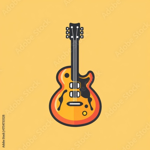 Yellow-orange electric guitar in cartoon style on bold yellow backdrop