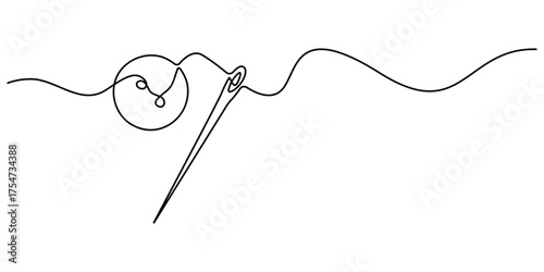 Button and needle icon line continuous drawing vector. Editable stroke