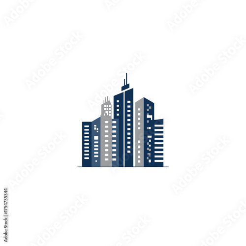 Stylized urban skyline illustration of modern tall buildings and skyscrapers, minimalist city architecture vector graphic.