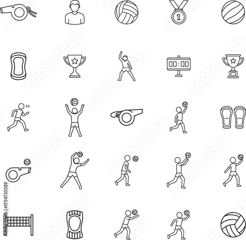 Volleyball Sport and Team Competition Icon Set
