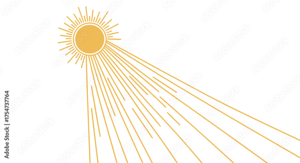 Obraz premium Golden sun illustration with rays vector graphic sunny bright light sunshine summer heat energy design element