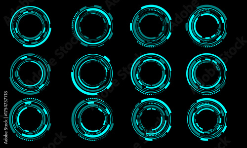 Set of sci fi blue circle user interface elements technology futuristic design modern creative on black background vector
