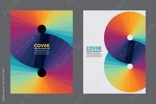 Vector abstract background design featuring rainbow color gradients circular patterns arranged in an infinity or loop shape. For cover, poster, digital artwork, creative projects.