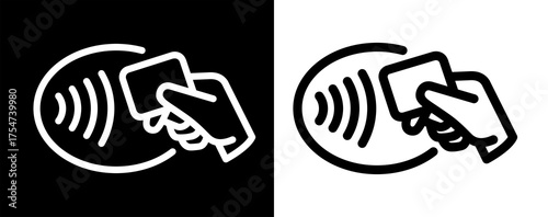 Contactless payment icon (NFC). Symbol of purchase or store, cash register or bank card. Cashless payment. Raster icon.