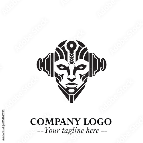 Head of Robot Logo Symbol in Black on the White Background Futuristic Minimalist Illustration