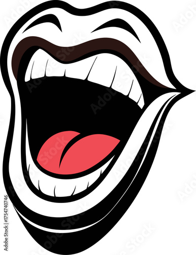  open mouth with visible curve lines for laughter. silhouette  vector black , white background