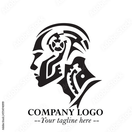 Head of Robot Logo Symbol in Black on the White Background Futuristic Minimalist Illustration
