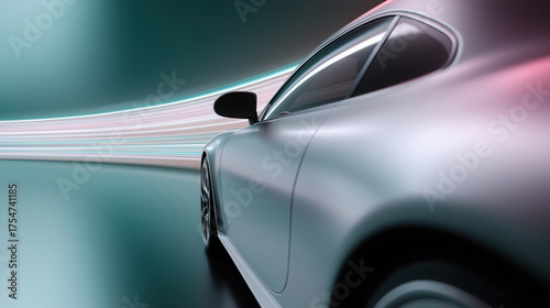 Dynamic car in motion with colorful light trails