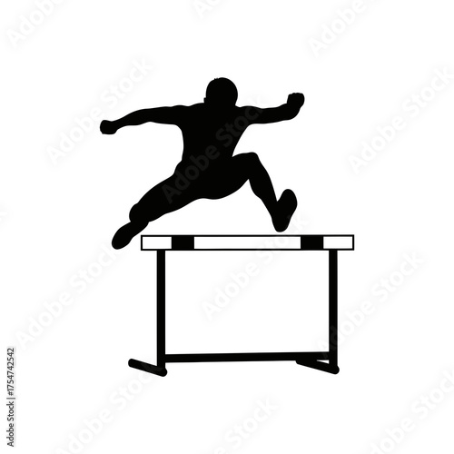 Athlete jumping over hurdle silhouette isolated on transparent background
