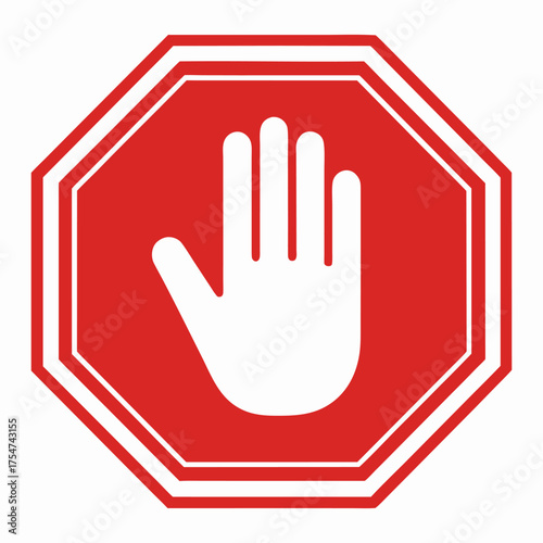 Red octagon stop sign with white hand symbol