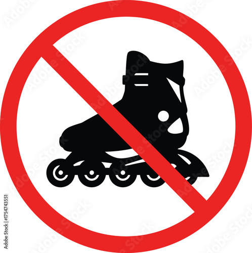 No rollerblading prohibition sign vector icon for safe zones and restricted areas
