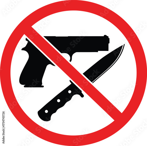 Scalable vector graphic prohibition sign for weapons like guns and knives