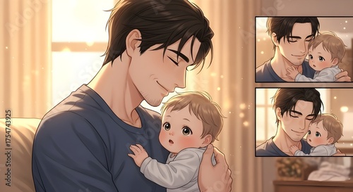Father and Baby – Emotional Illustrations of Caring, Confused & Frustrated Parenting Moments