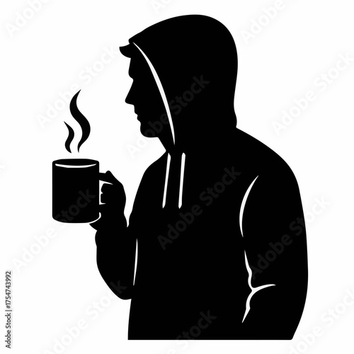 Man in Hoodie Drinking Coffee Silhouette