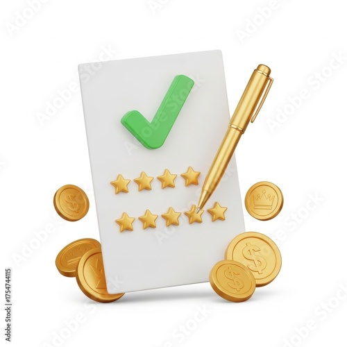 Positive customer review with five-star rating and gold coins, signifying excellent service and reward.