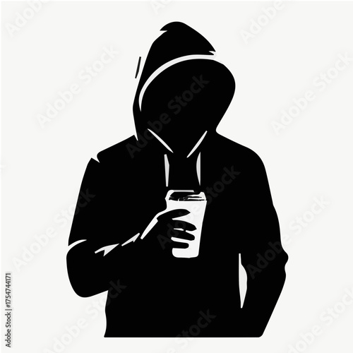 Man in Hoodie Drinking Coffee Silhouette