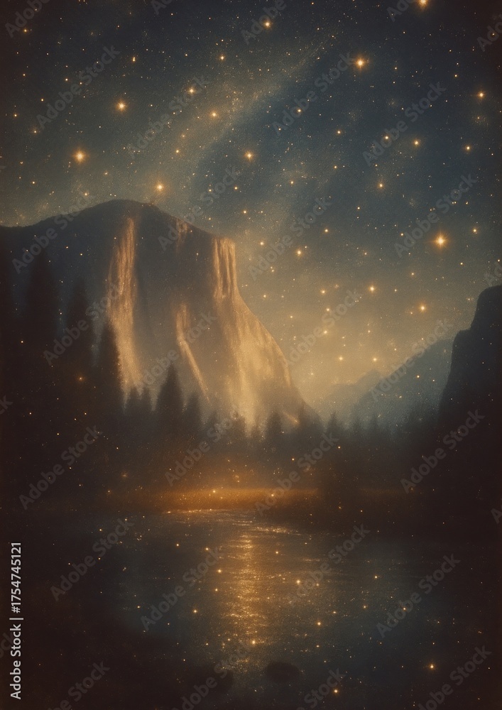 Fototapeta premium Ethereal night sky landscape wallpaper.