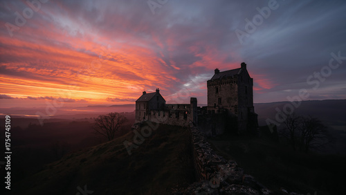 Majestic Castle at Sunset with Vibrant Sky Colors