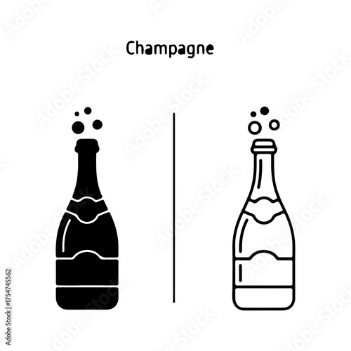 Champagne bottle outline with transparent background
