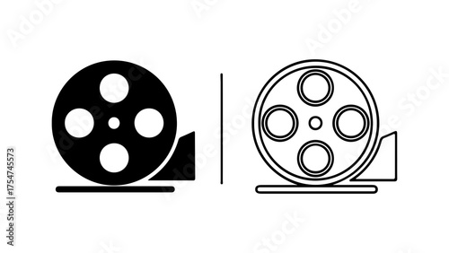 Film reel icons with outline style and transparent background