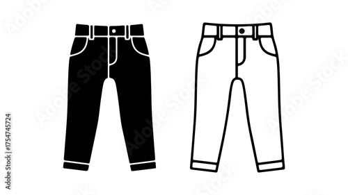 Jeans outline and silhouette with transparent background