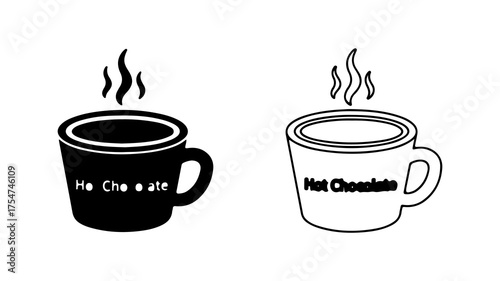 Hot chocolate cups with steam with transparent background