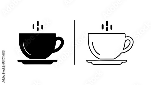 Hot beverage cups with steaming liquid with transparent background