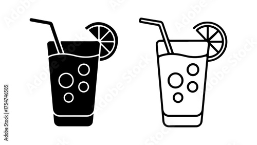 Refreshing drink with straw and lemon with transparent background