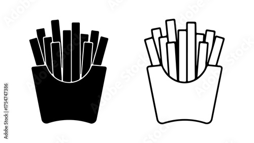 French fries in paper container with transparent background
