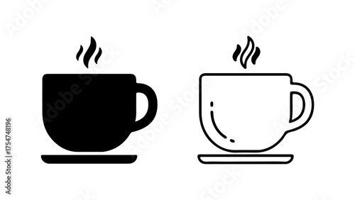 Hot beverage cups with steam with transparent background