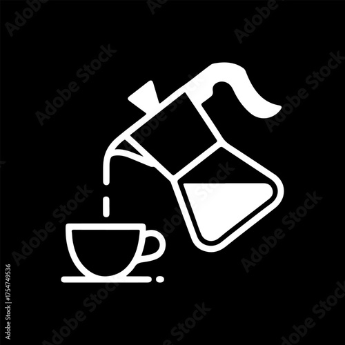 Icon of hot beverage being poured from a moka pot into a cup, symbolizing morning coffee or espresso preparation