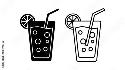 Refreshing drink with lemon and straw with transparent background