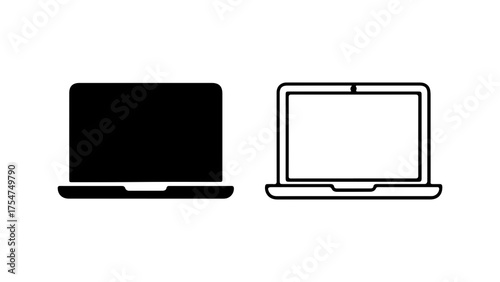 Laptop icons with outline and solid fill with transparent background