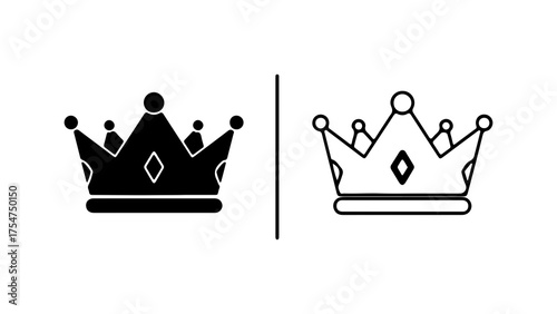 Crown icons with outline and solid fill with transparent background