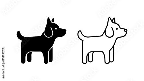 Dog icons with outline and solid fill with transparent background