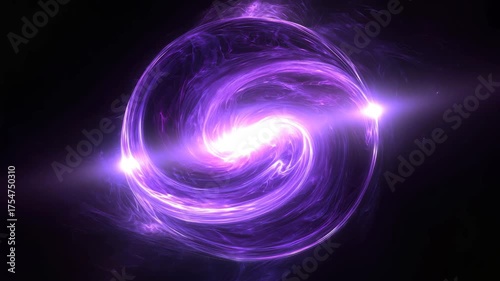 Abstract swirling purple energy vortex with glowing core and fractal patterns on a dark background 4k video
