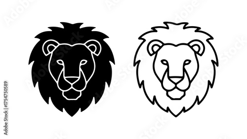 Lion head outline and solid shapes with transparent background