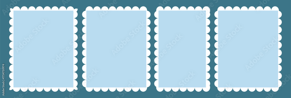 Obraz premium Postage stamp borders set vector. Blank Postage Stamps on gray background. Postage Stamps in flat design. vector illustration