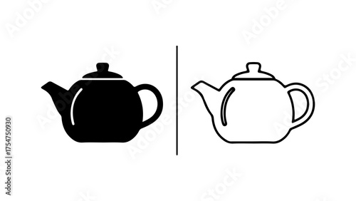 Teapot outline and solid shape with transparent background