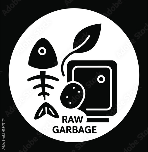 Raw Garbage Black Glyph Icon, Organic Waste Recycling Symbol, Food Scraps and Composting Outline Vector Illustration.