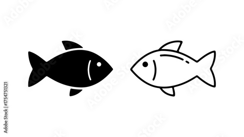 Fish icons with outline and solid fill with transparent background