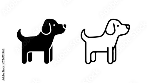 Dog icon set with outline and solid fill