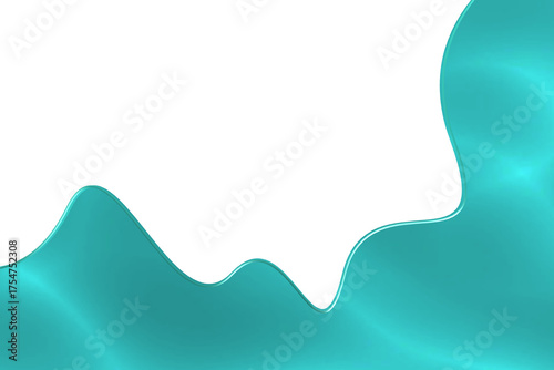 Abstract teal liquid wave shape on a white background, modern fluid design element